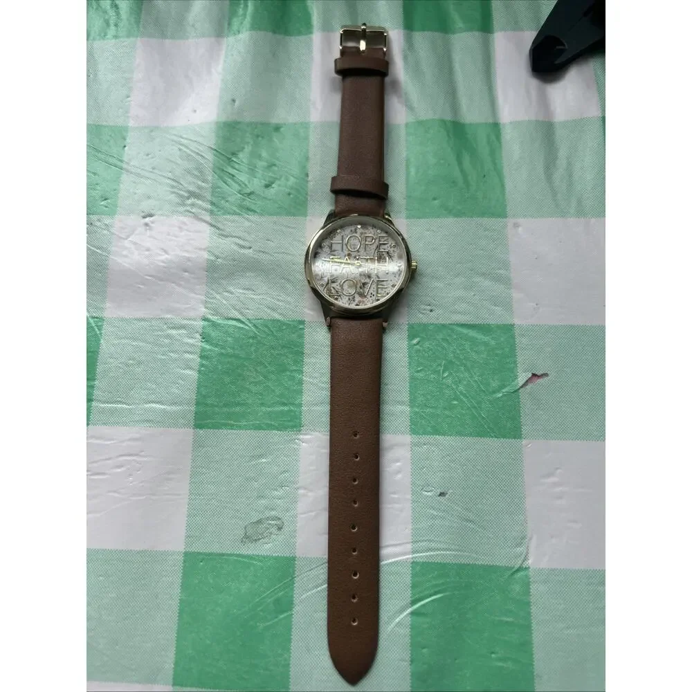 Hope Faith Love Gold Tone Brown Band Women’s Quartz Watch